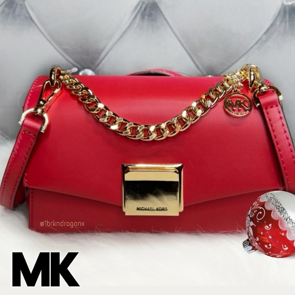 NWT MK Leather Crossbody Red Chili Gold Adjustable Strap Bag Michael Kors - Picture 16 of 16